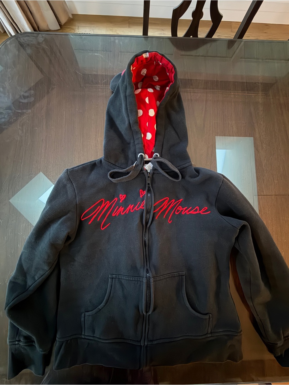Disney Minnie Mouse Black Jacket with Red Polka-Dot Hood Lining